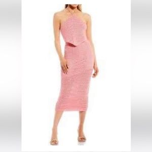 Gianni Bini Pink Halter Knit Midi Dress